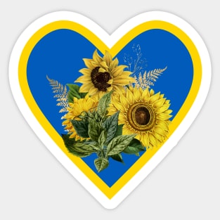 Sunflowers in Heart with Blue and Yellow Ukrainian flag colors Sticker